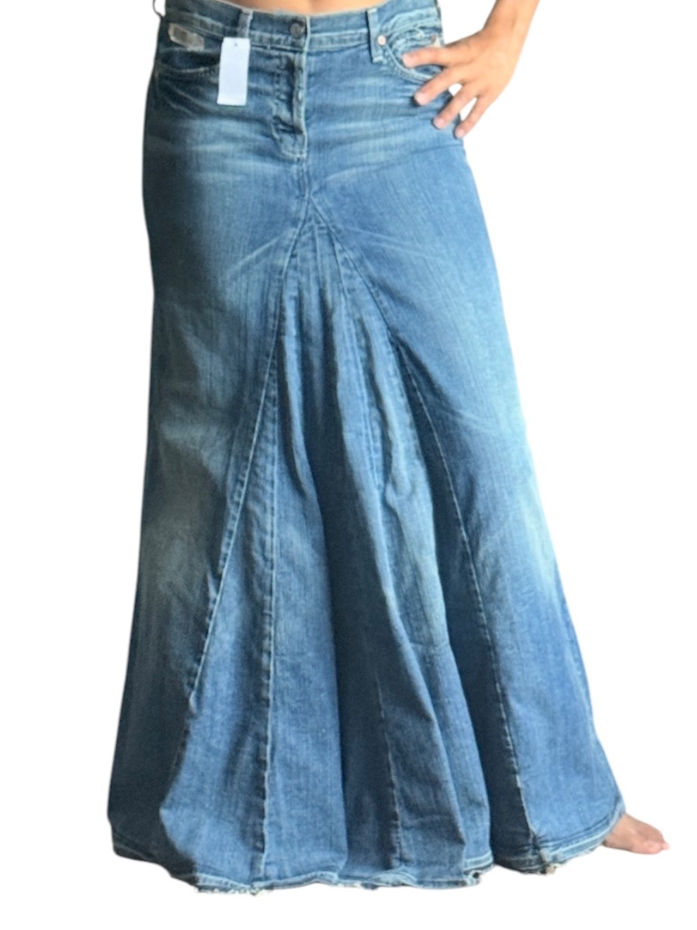 7 For All Mankind Denim Paneled Maxi Skirt in Medium Blue